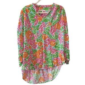 Barbara Gerwit Tabitha Floral Print Split Neck 3/4 Sleeve Large Tunic Top Spring